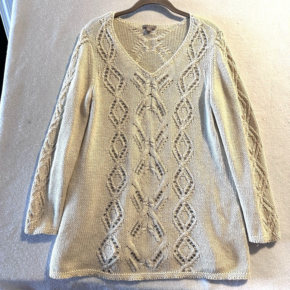 J. Jill Chunky Cable Knit S Small Sequin Beaded Tunic Sweater Pullover‎ Yak Wool